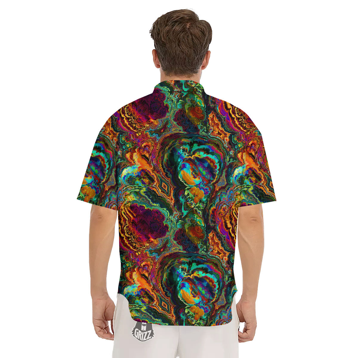 Fractal Psychedelic Print Pattern Men's Short Sleeve Shirts-grizzshop