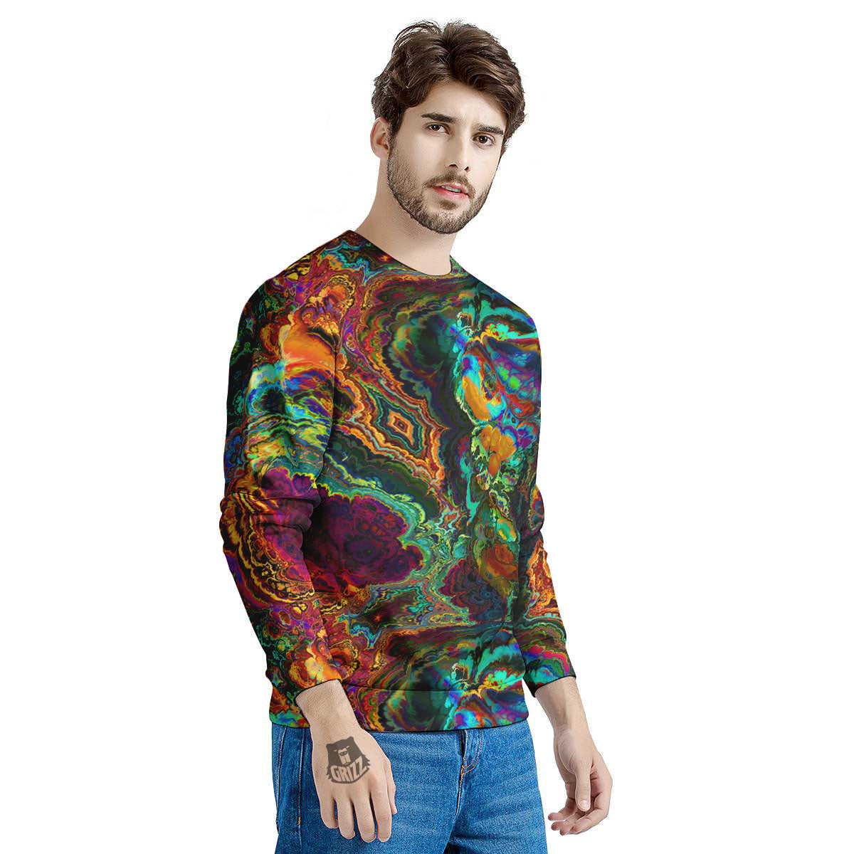 Fractal Psychedelic Print Pattern Men's Sweatshirt-grizzshop