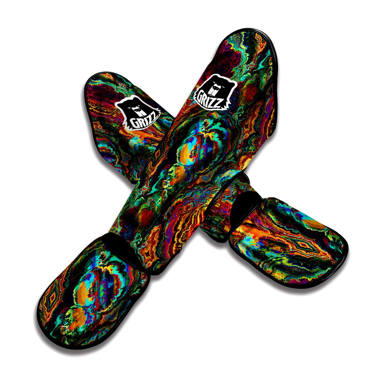 Fractal Psychedelic Print Pattern Muay Thai Shin Guards-grizzshop