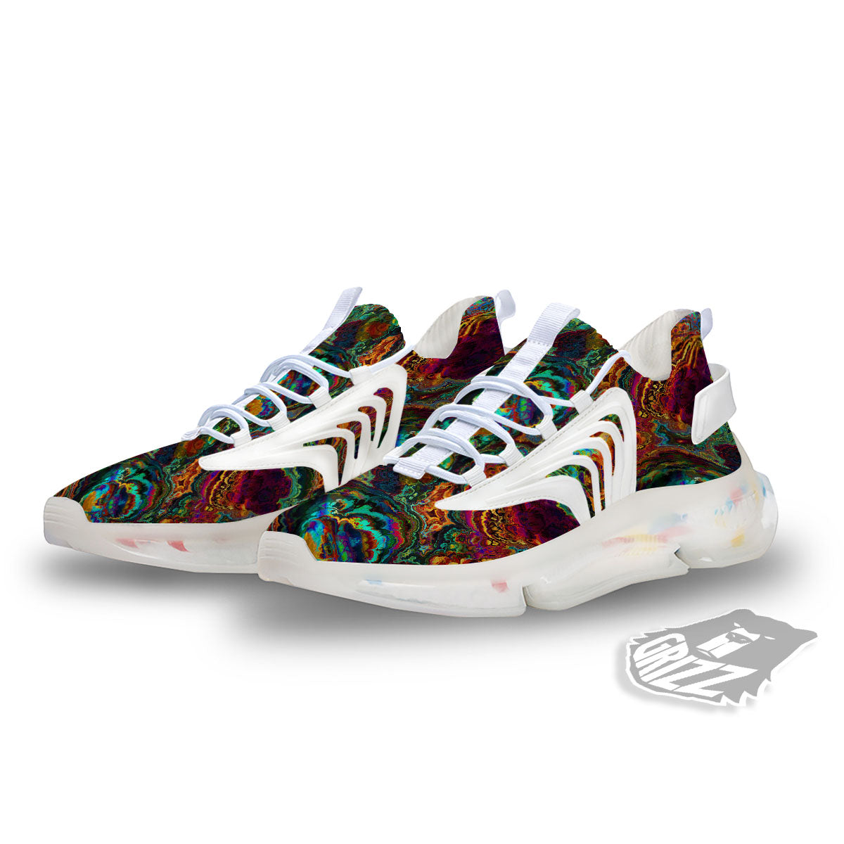 Fractal Psychedelic Print Pattern White Gym Shoes-grizzshop