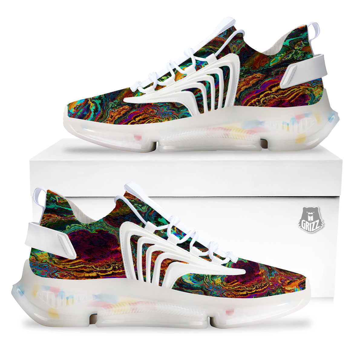 Fractal Psychedelic Print Pattern White Gym Shoes-grizzshop