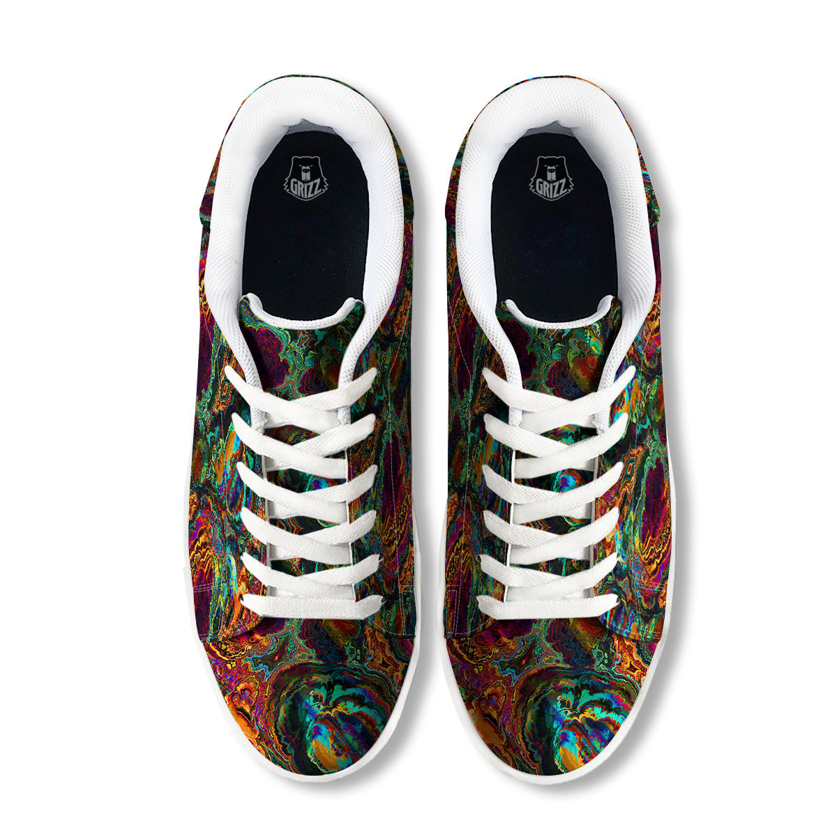 Fractal Psychedelic Print Pattern White Low Top Sneakers-grizzshop