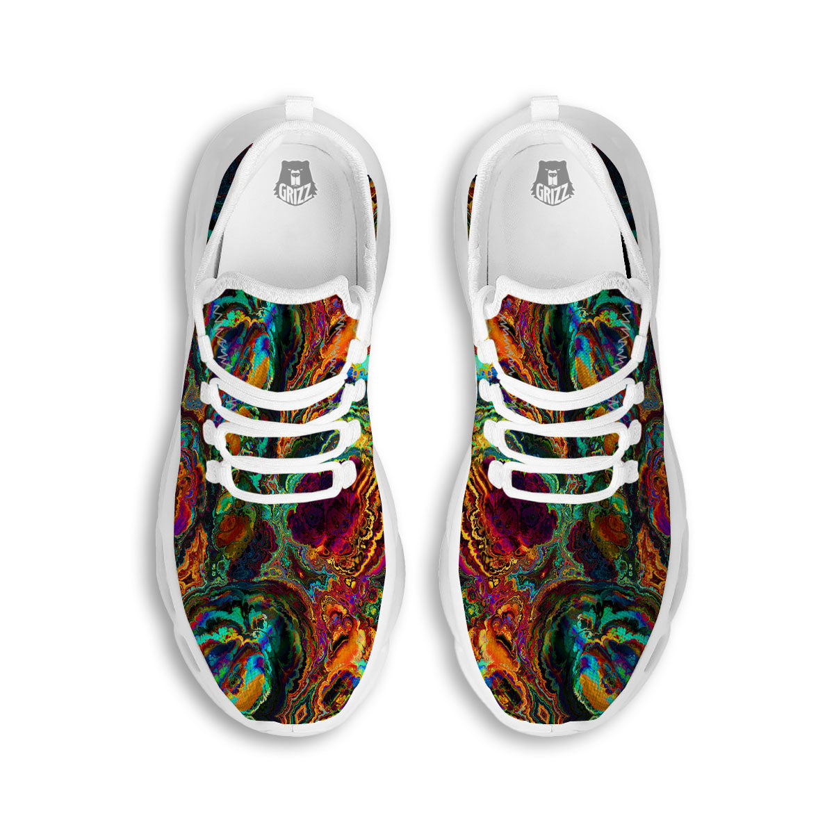 Fractal Psychedelic Print Pattern White Running Shoes-grizzshop
