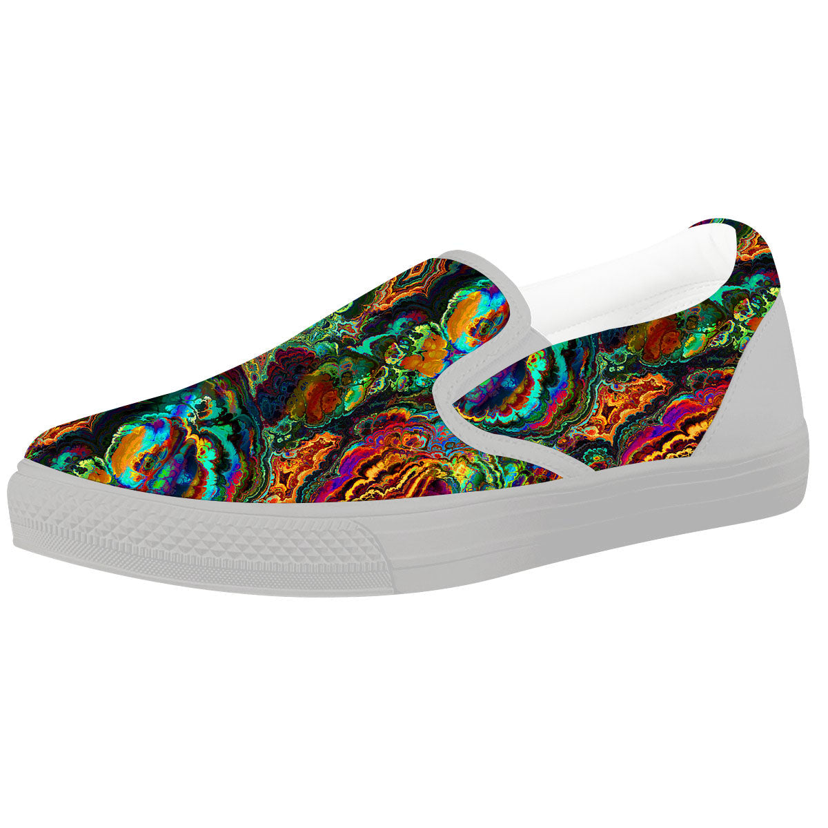 Fractal Psychedelic Print Pattern White Slip On Shoes-grizzshop