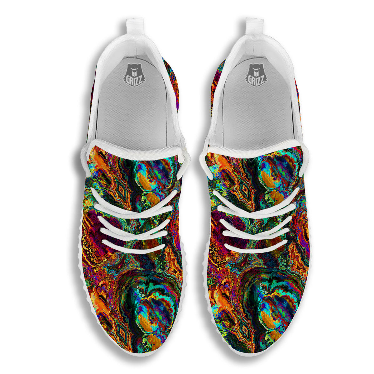 Fractal Psychedelic Print Pattern White Walking Shoes-grizzshop