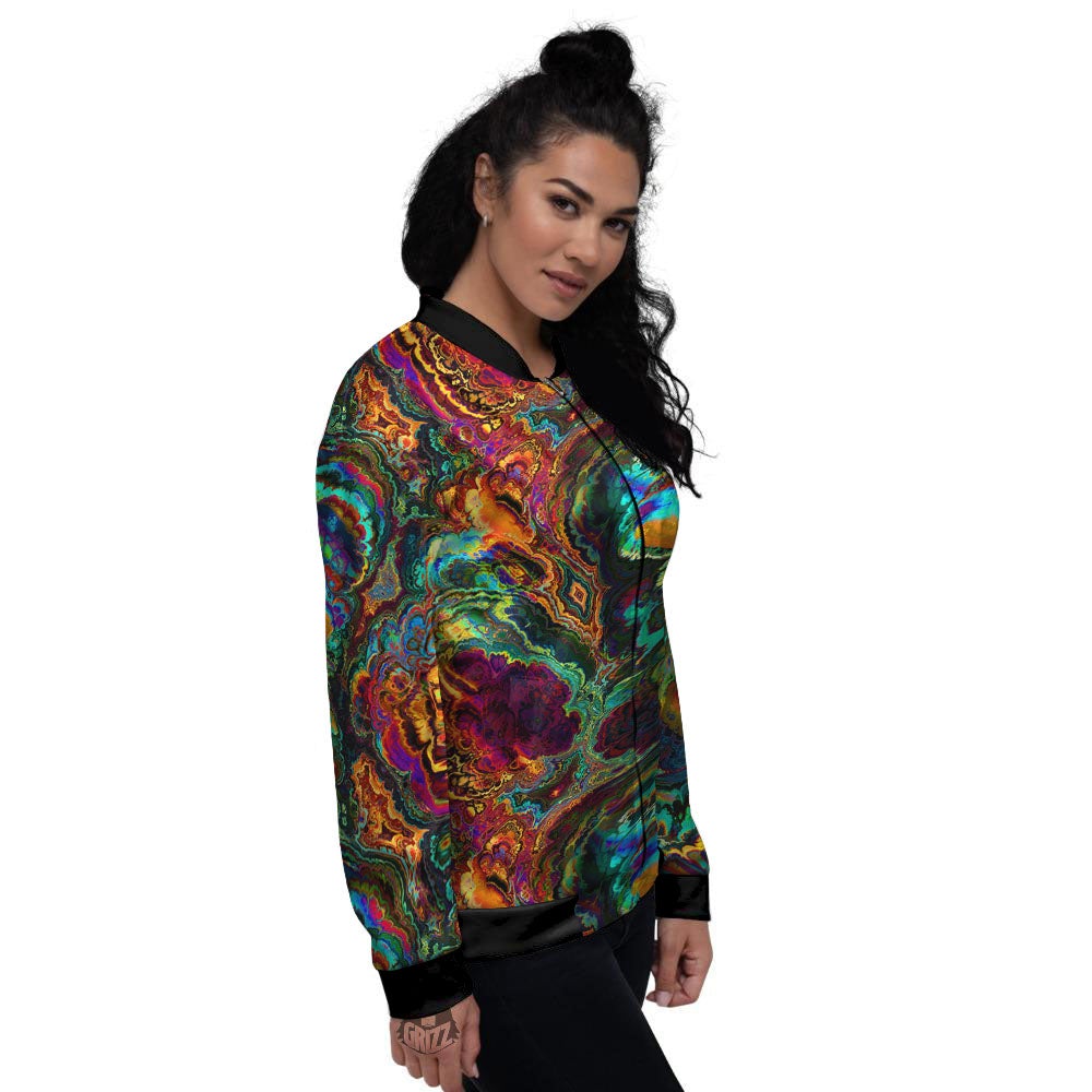 Fractal Psychedelic Print Pattern Women's Bomber Jacket-grizzshop