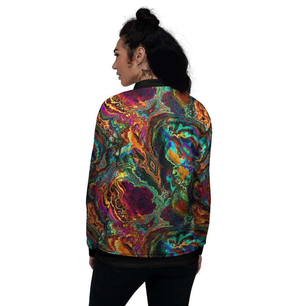 Fractal Psychedelic Print Pattern Women's Bomber Jacket-grizzshop