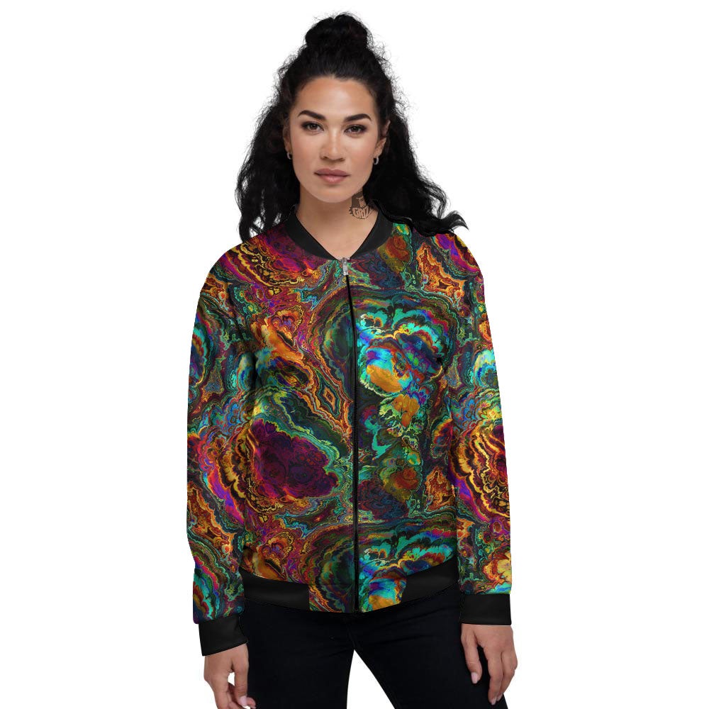 Fractal Psychedelic Print Pattern Women's Bomber Jacket-grizzshop