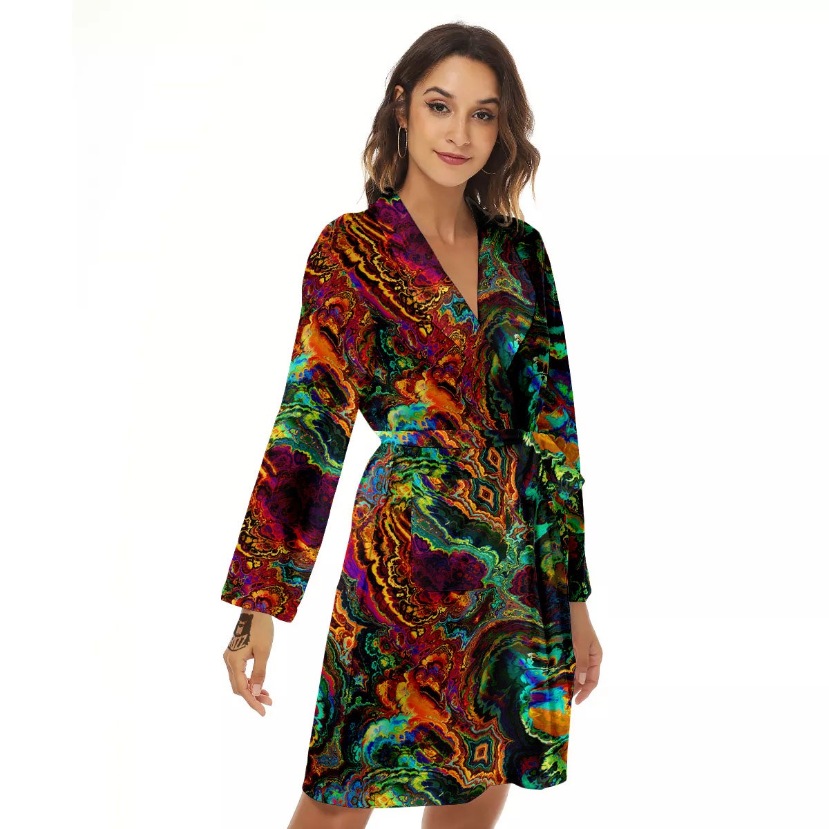 Fractal Psychedelic Print Pattern Women's Robe-grizzshop