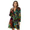 Fractal Psychedelic Print Pattern Women's Robe-grizzshop