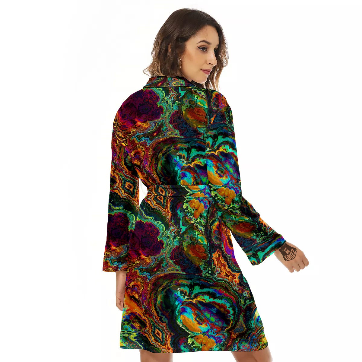 Fractal Psychedelic Print Pattern Women's Robe-grizzshop