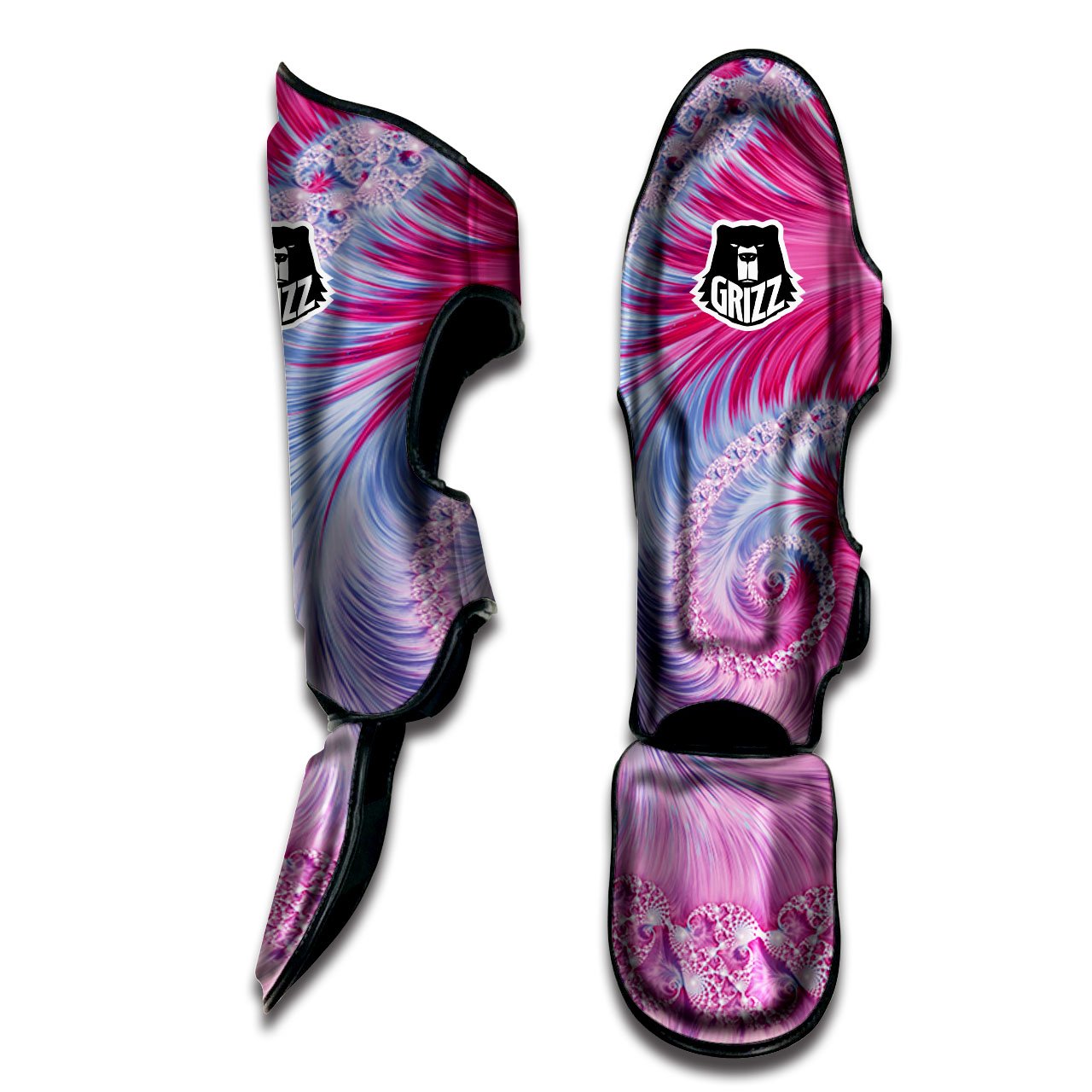 Fractal Spiral Print Muay Thai Shin Guards-grizzshop