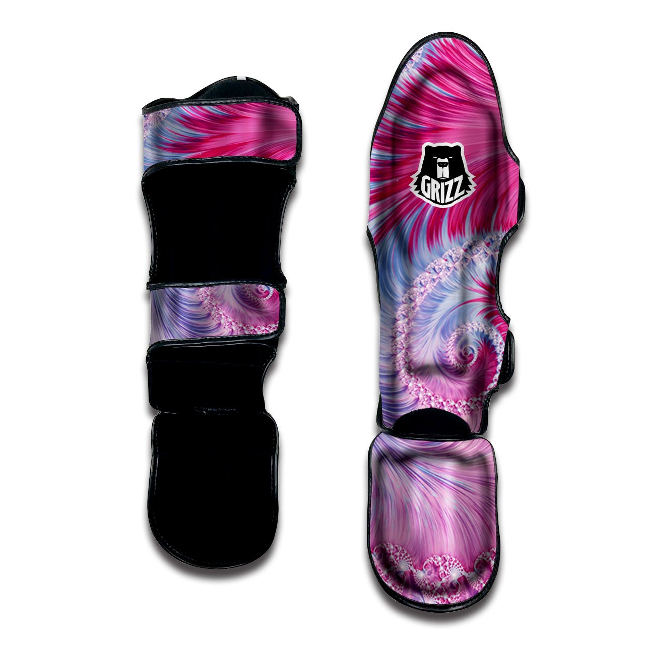 Fractal Spiral Print Muay Thai Shin Guards-grizzshop