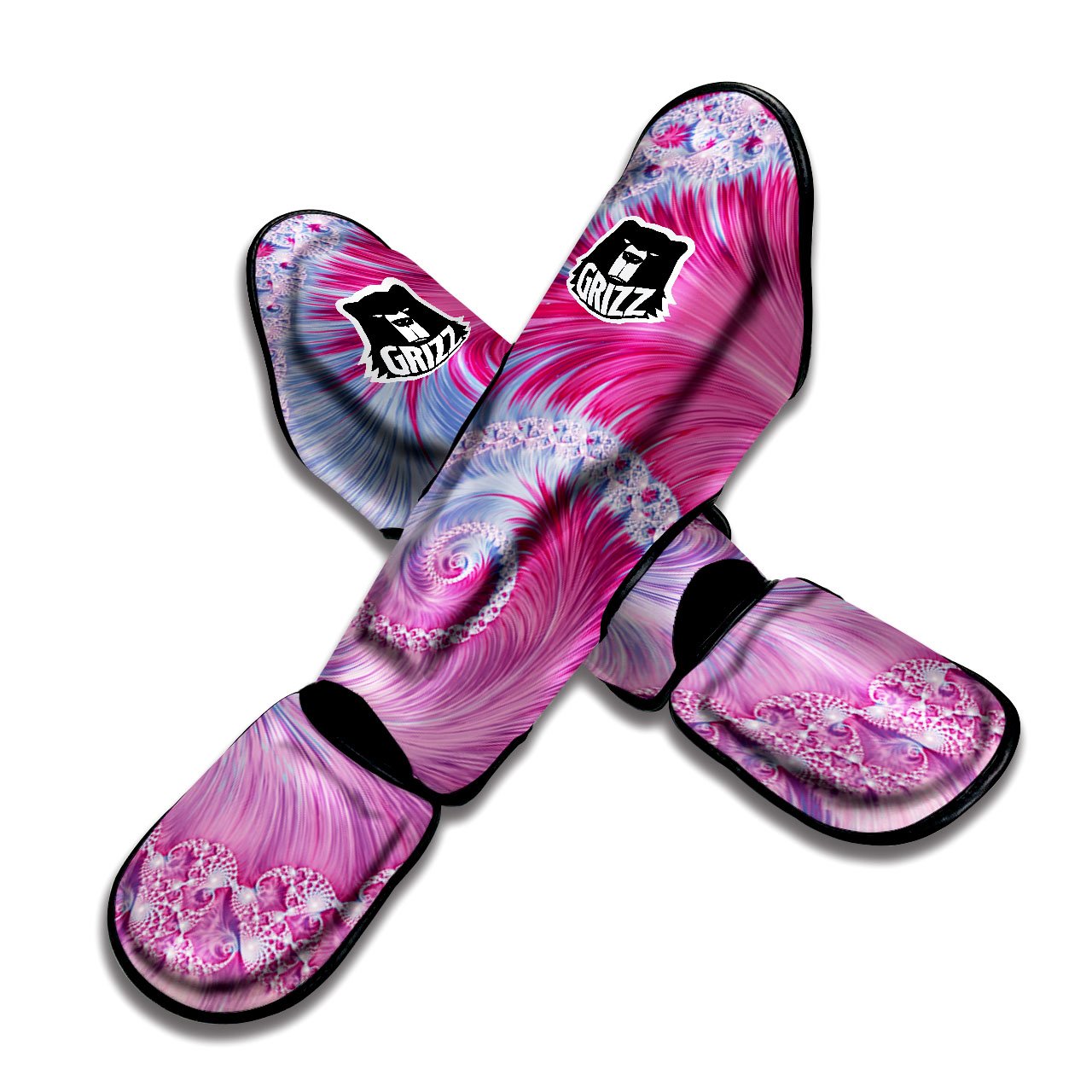 Fractal Spiral Print Muay Thai Shin Guards-grizzshop