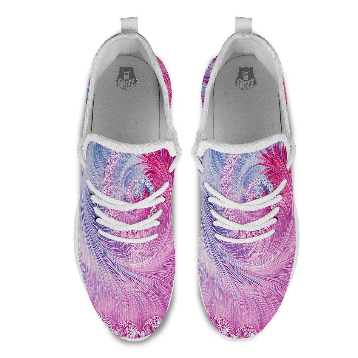 Fractal Spiral Print White Athletic Shoes-grizzshop