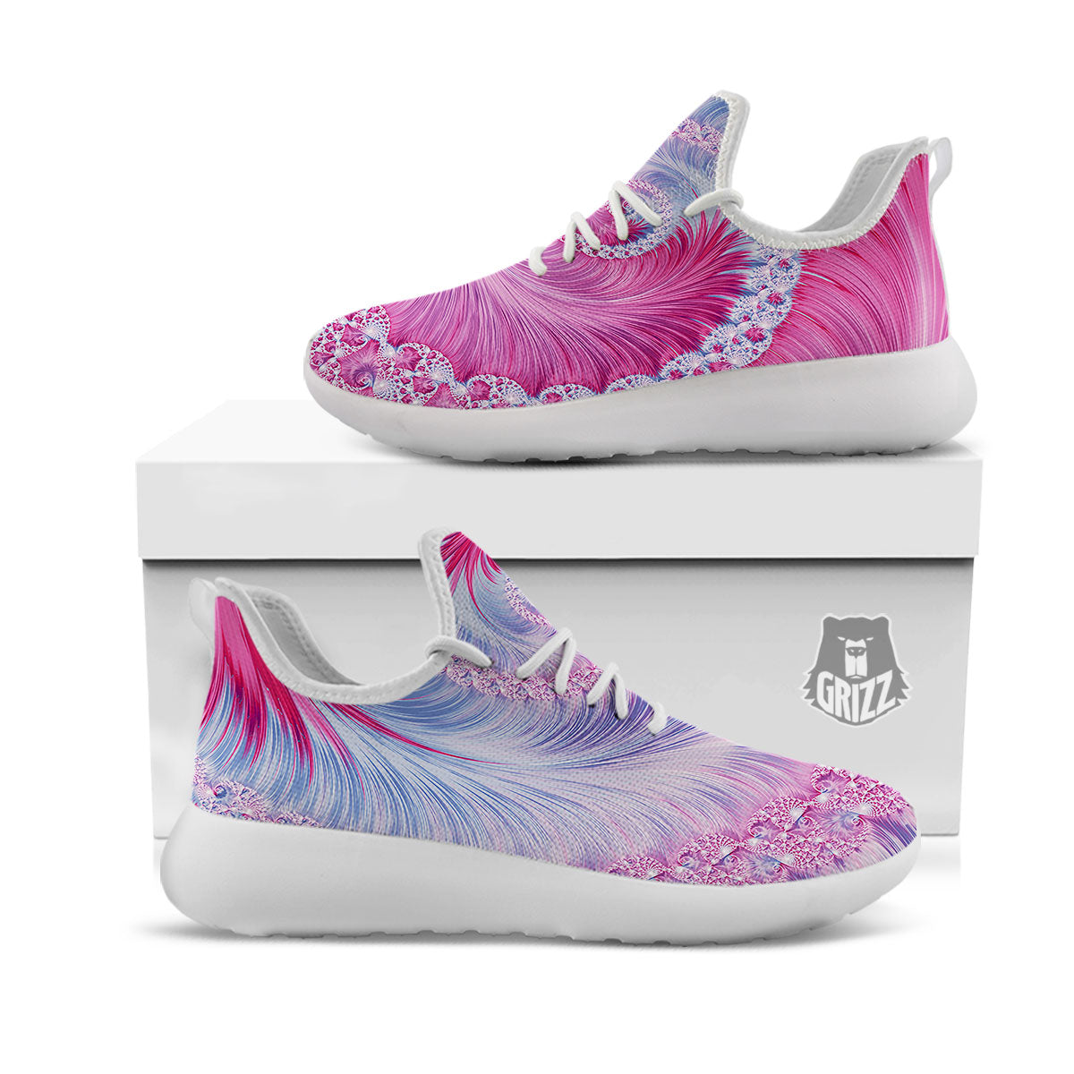 Fractal Spiral Print White Athletic Shoes-grizzshop