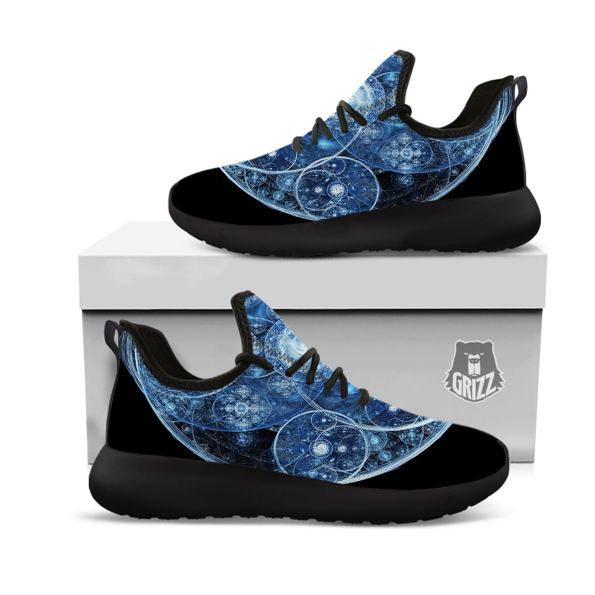 Fractal Steampunk Print Black Athletic Shoes-grizzshop