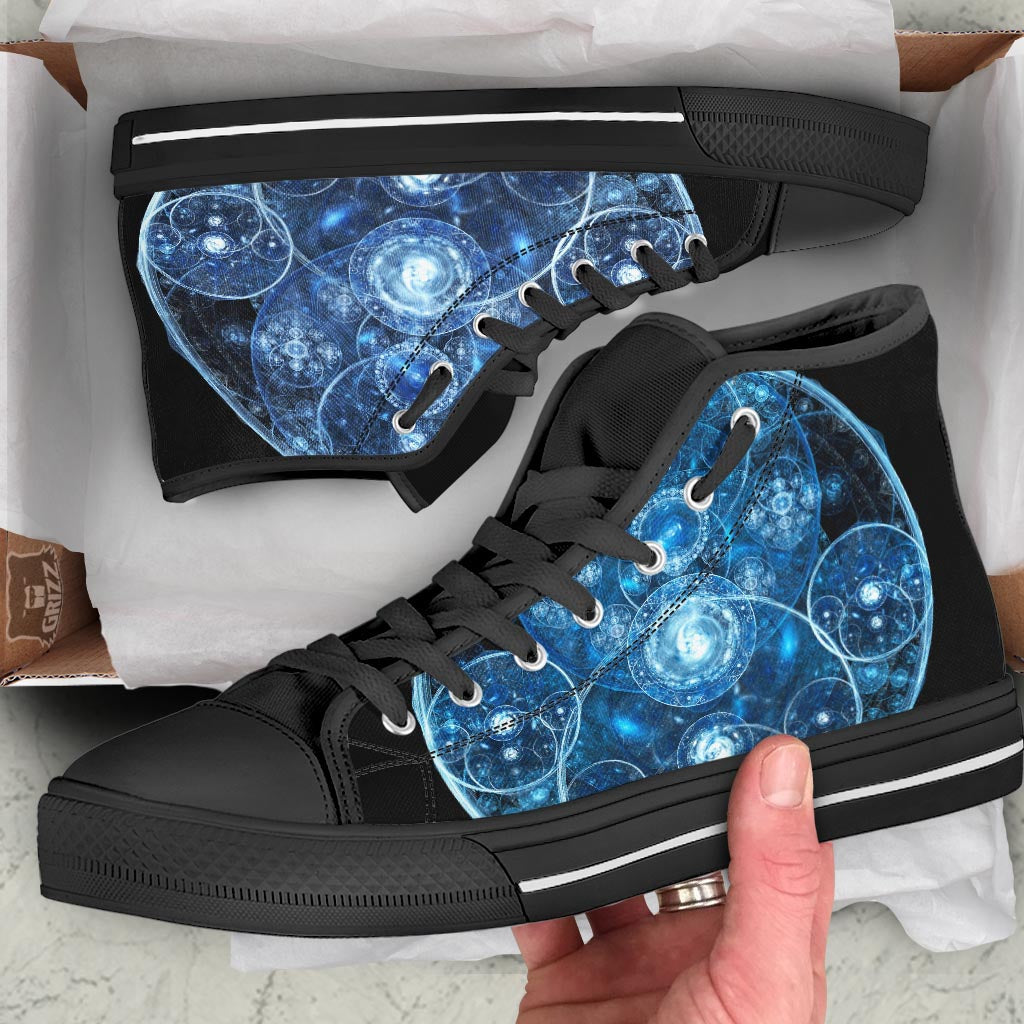 Fractal Steampunk Print Black High Top Shoes-grizzshop