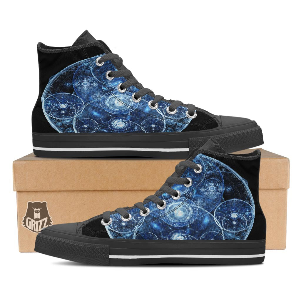 Fractal Steampunk Print Black High Top Shoes-grizzshop