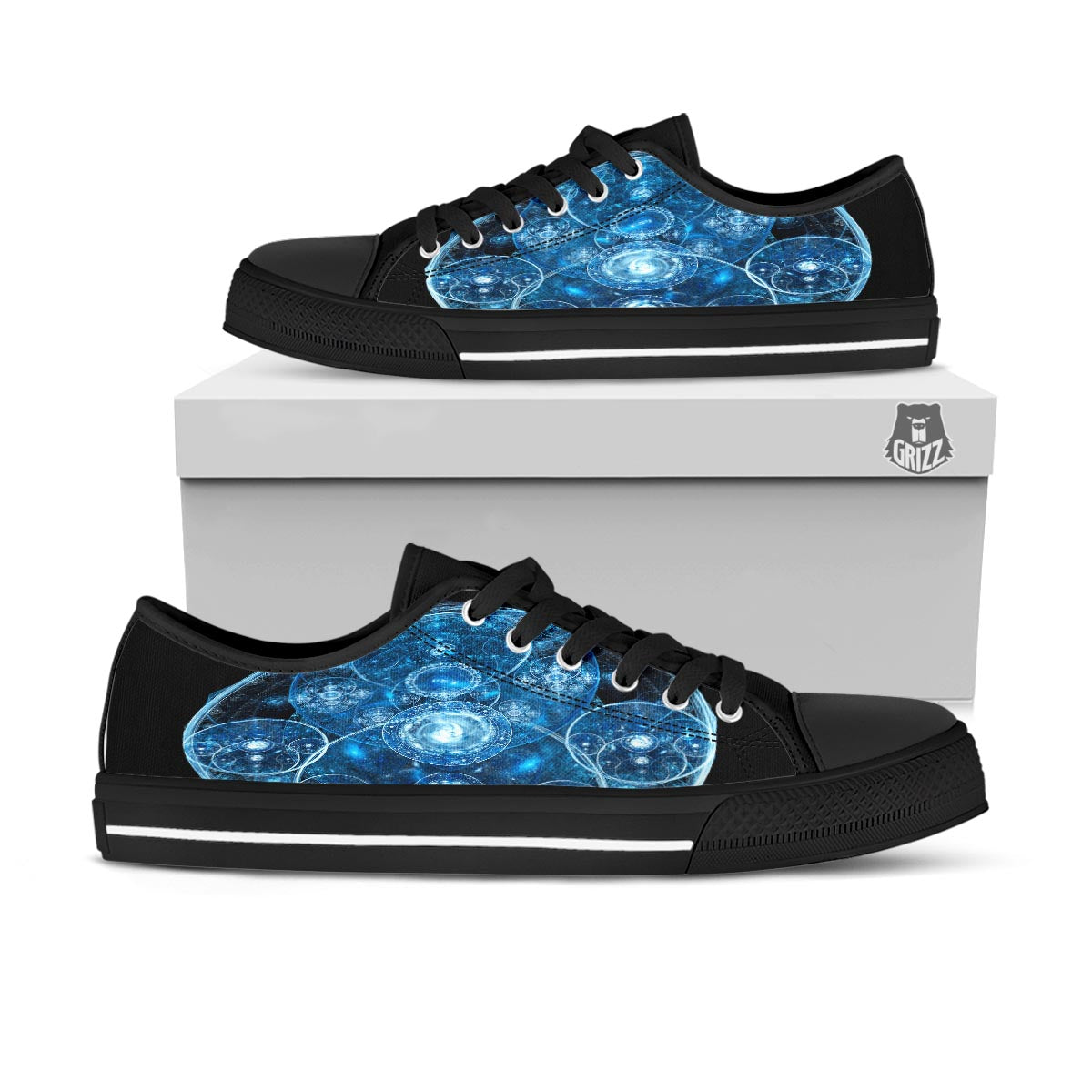 Fractal Steampunk Print Black Low Top Shoes-grizzshop