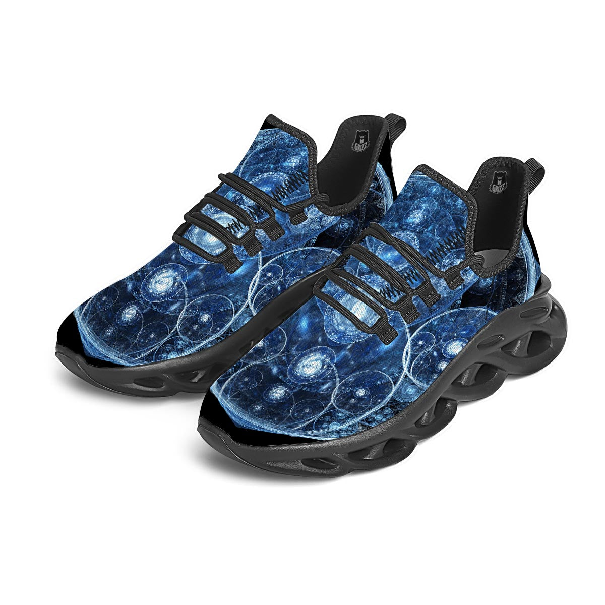 Fractal Steampunk Print Black Running Shoes-grizzshop