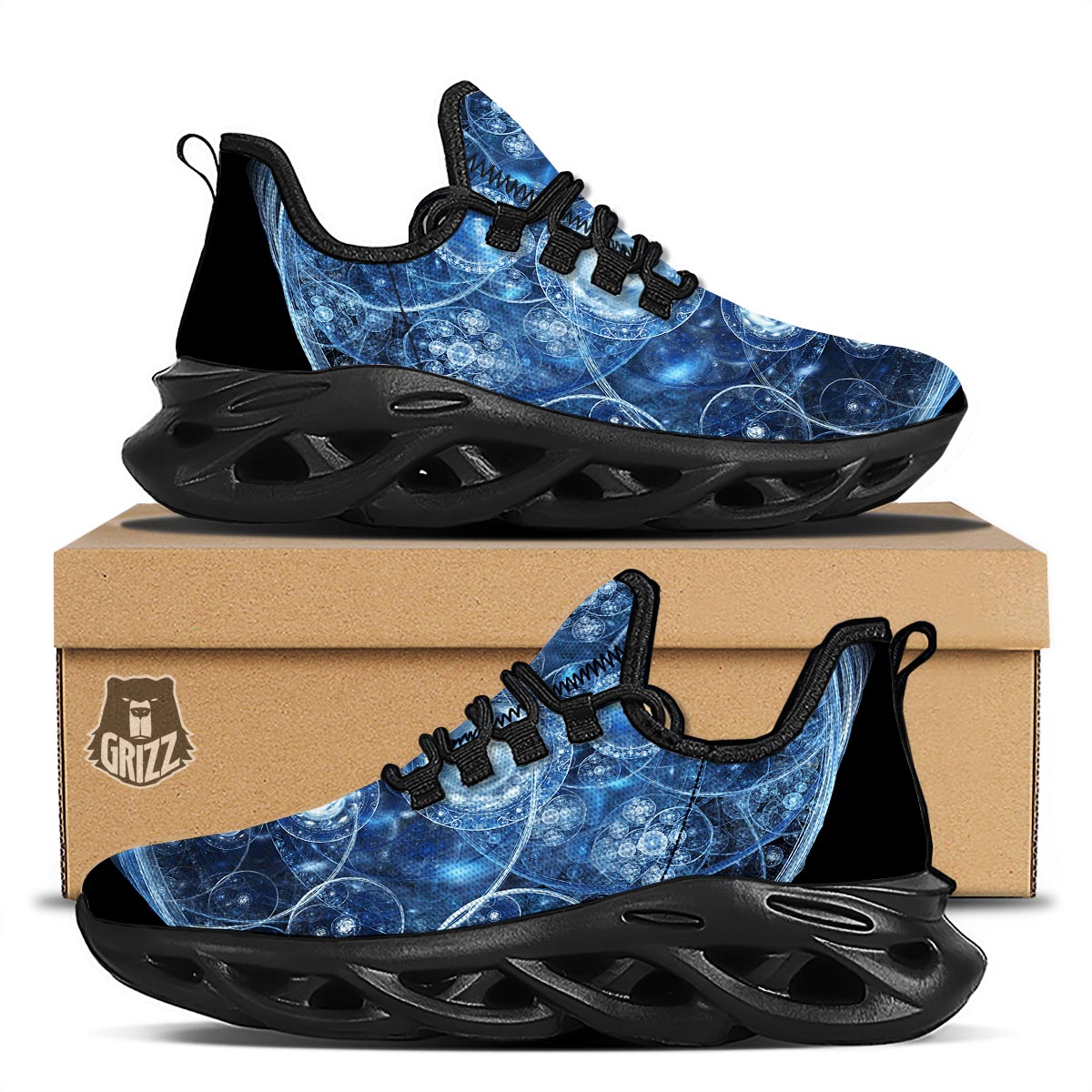 Fractal Steampunk Print Black Running Shoes-grizzshop