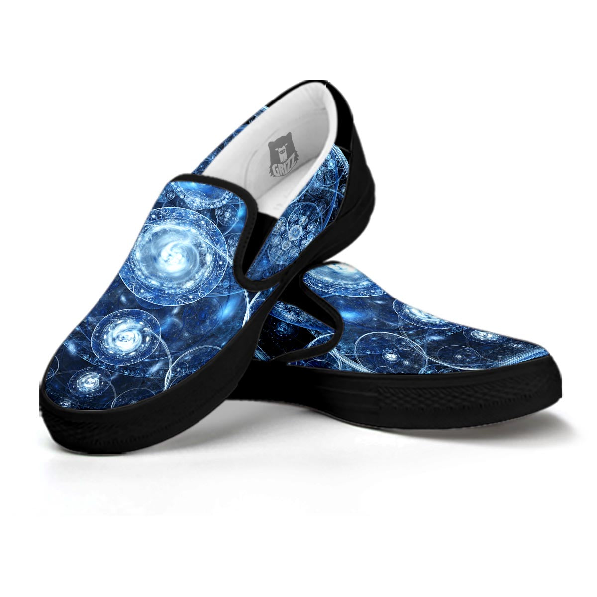 Fractal Steampunk Print Black Slip On Shoes-grizzshop