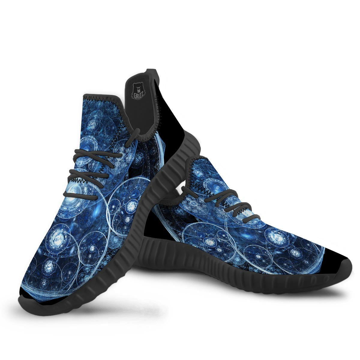 Fractal Steampunk Print Black Walking Shoes-grizzshop