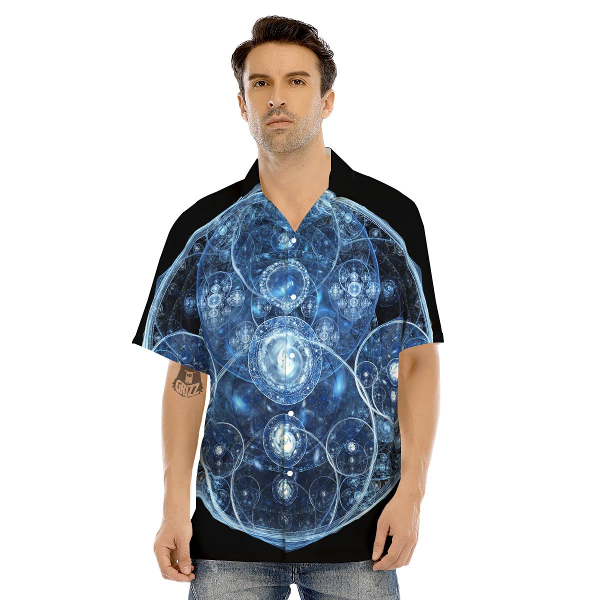 Fractal Steampunk Print Men's Hawaiian Shirt-grizzshop