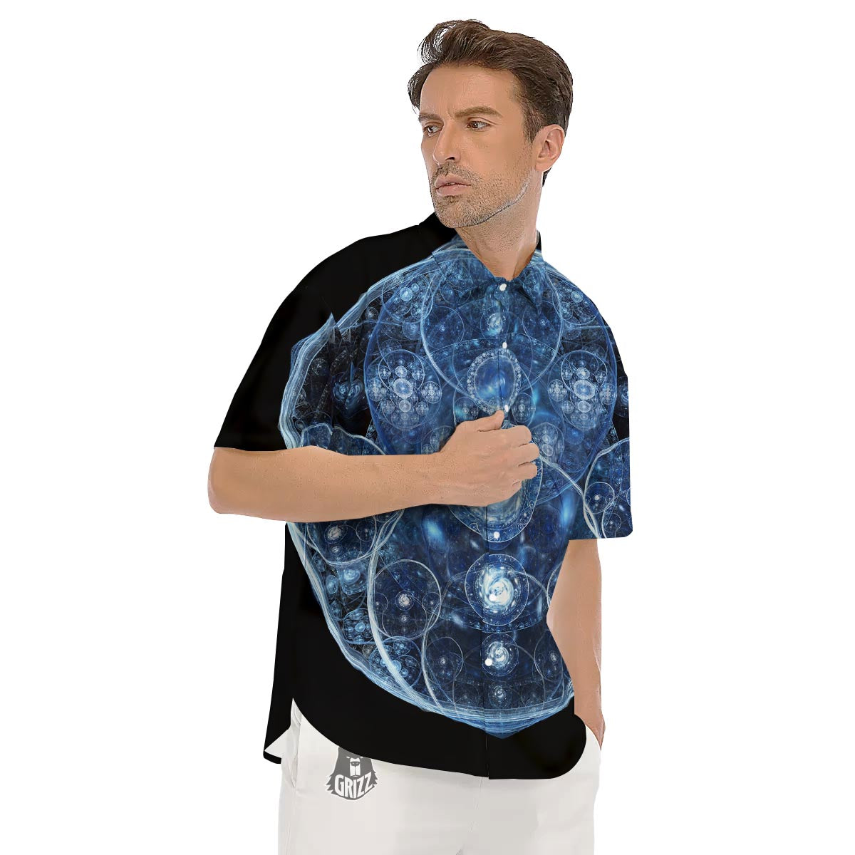 Fractal Steampunk Print Men's Short Sleeve Shirts-grizzshop