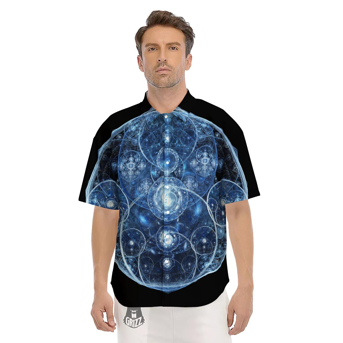 Fractal Steampunk Print Men's Short Sleeve Shirts-grizzshop