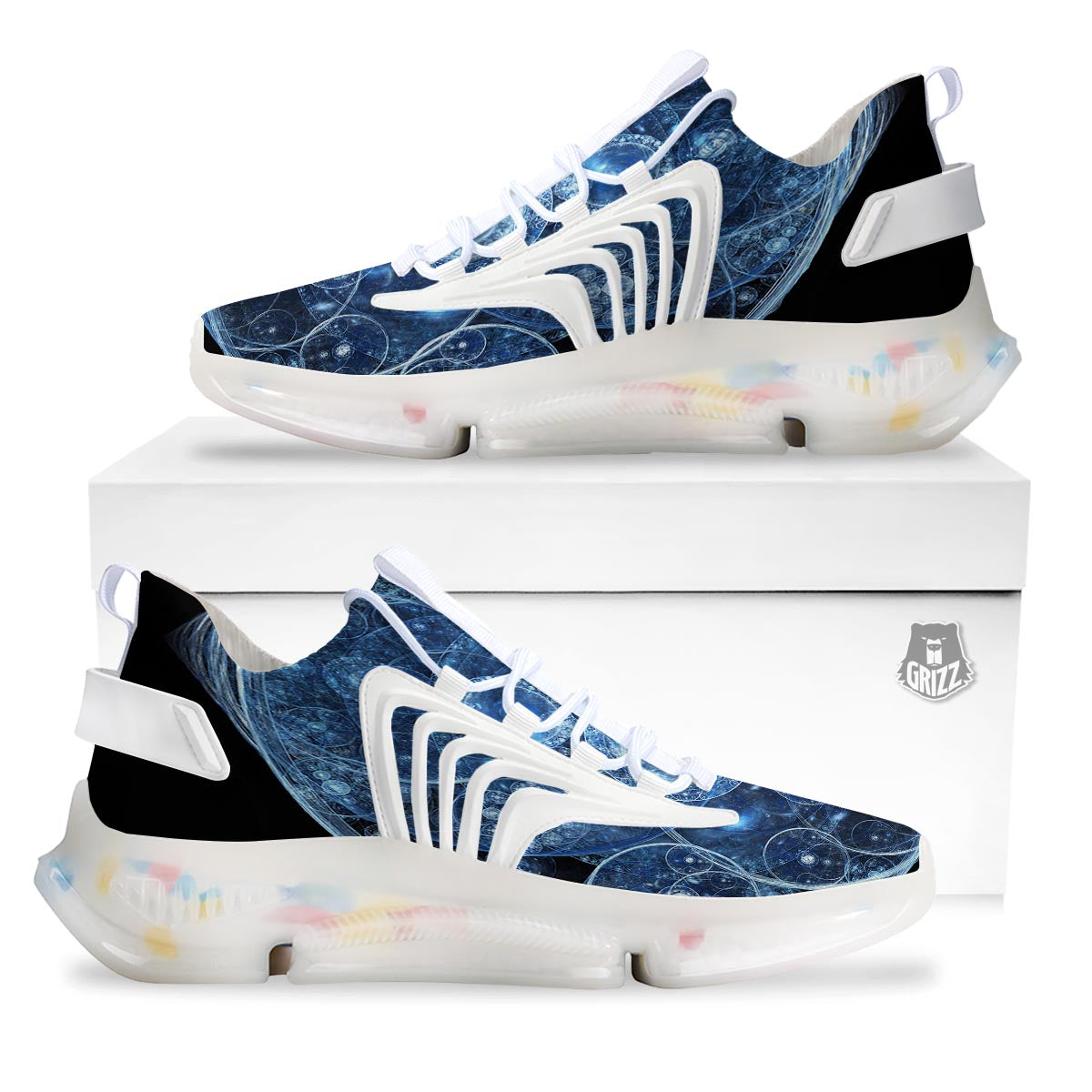 Fractal Steampunk Print White Gym Shoes-grizzshop