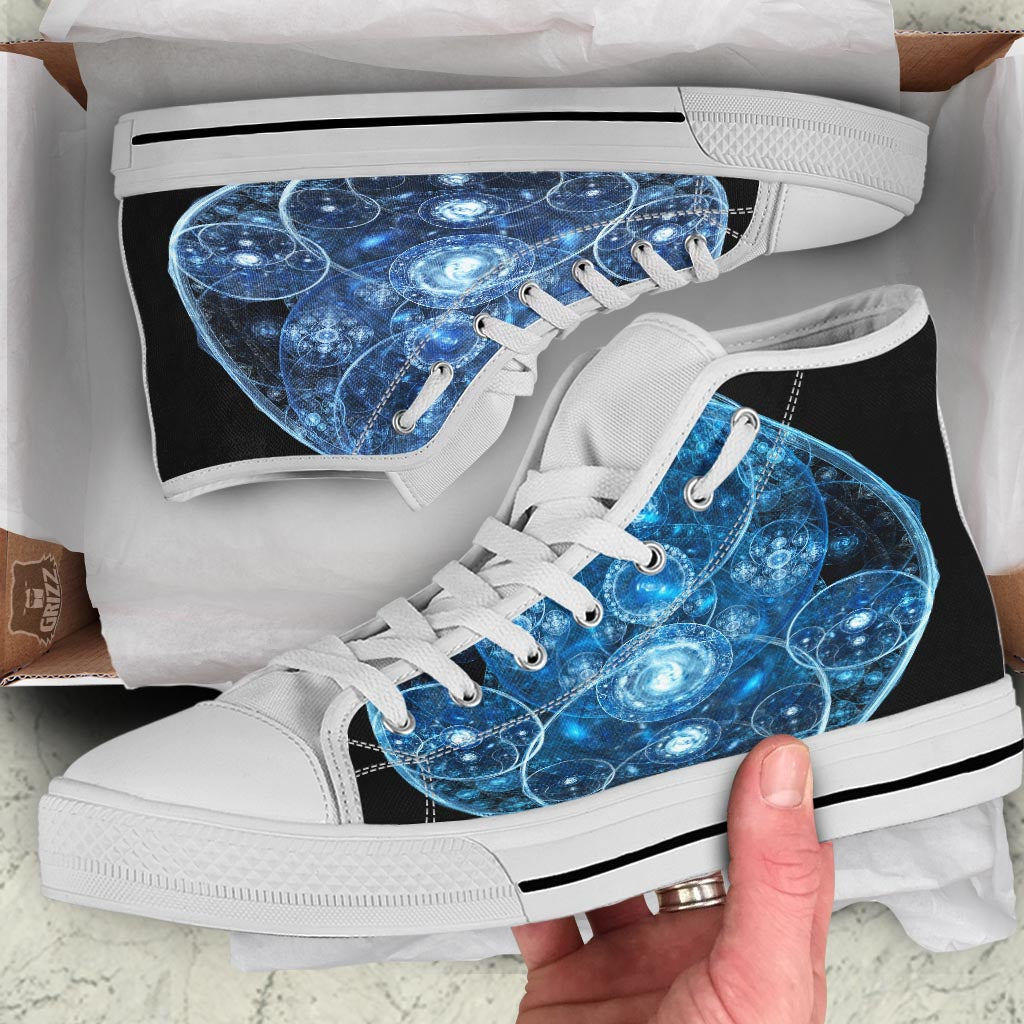 Fractal Steampunk Print White High Top Shoes-grizzshop