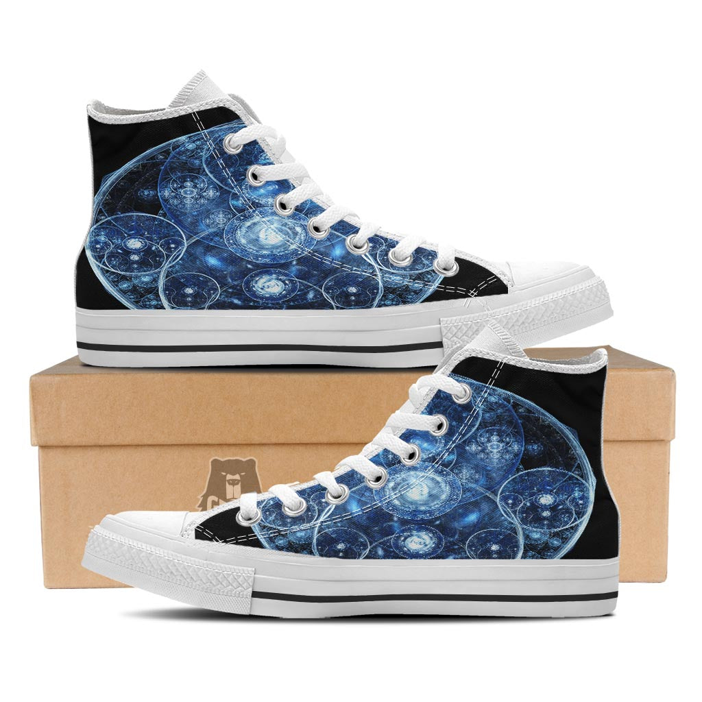 Fractal Steampunk Print White High Top Shoes-grizzshop