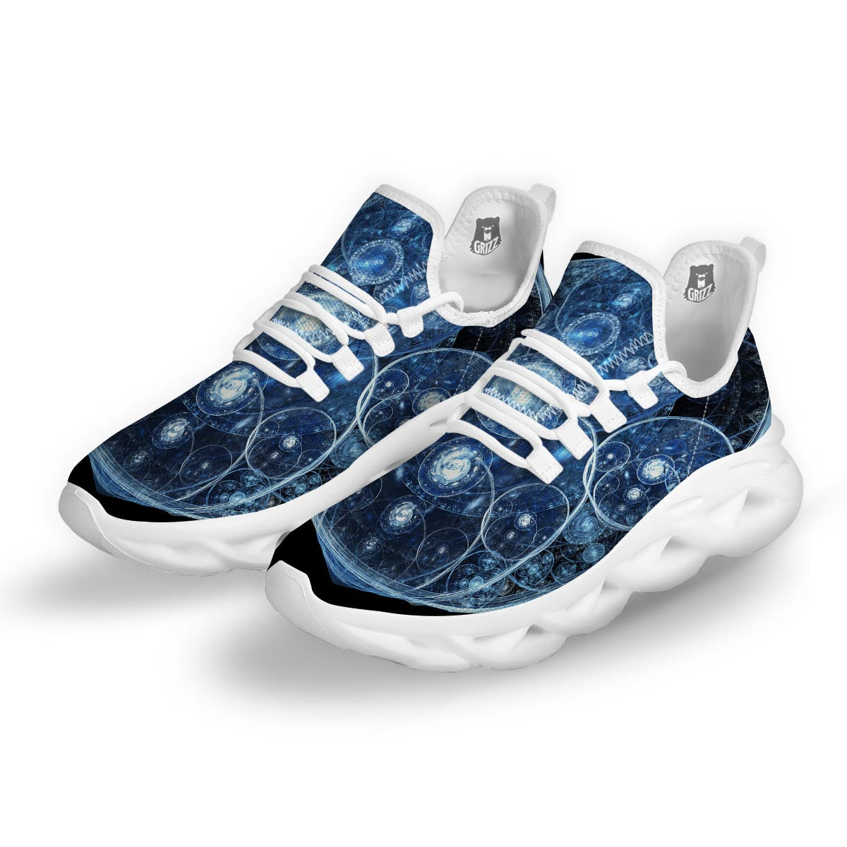 Fractal Steampunk Print White Running Shoes-grizzshop