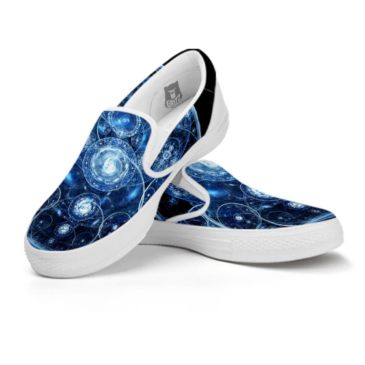 Fractal Steampunk Print White Slip On Shoes-grizzshop