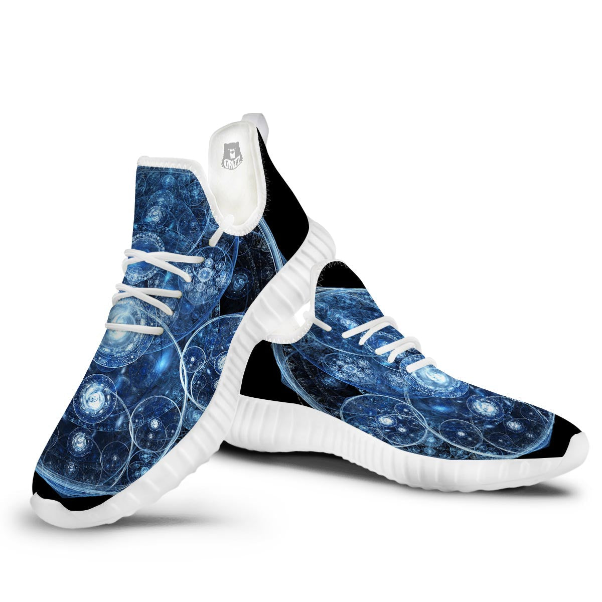 Fractal Steampunk Print White Walking Shoes-grizzshop