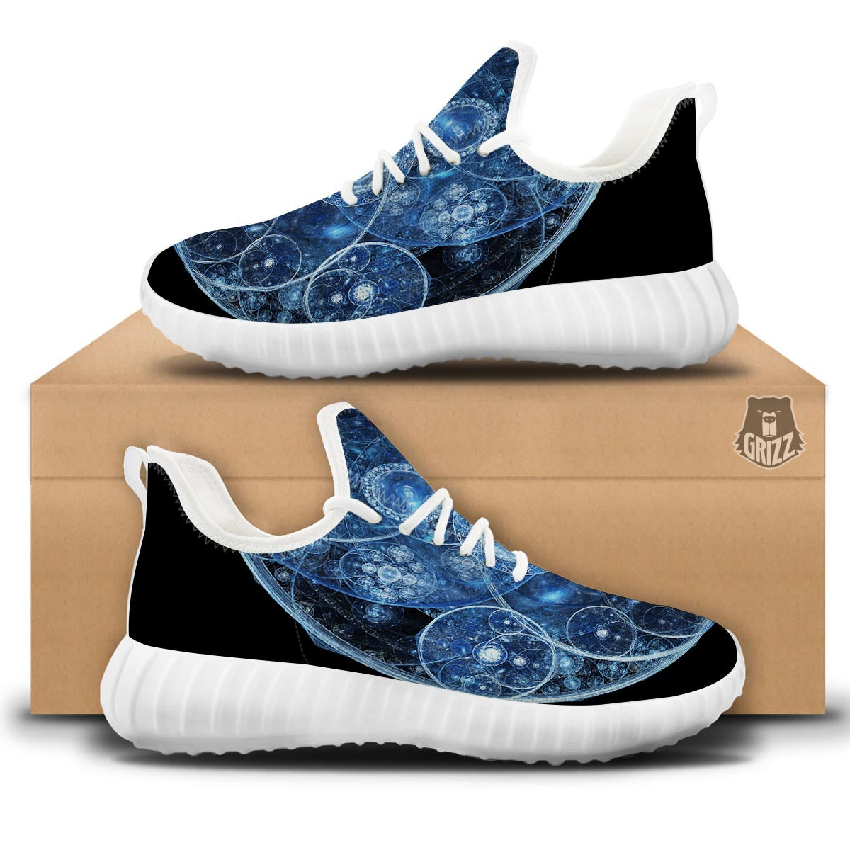 Fractal Steampunk Print White Walking Shoes-grizzshop
