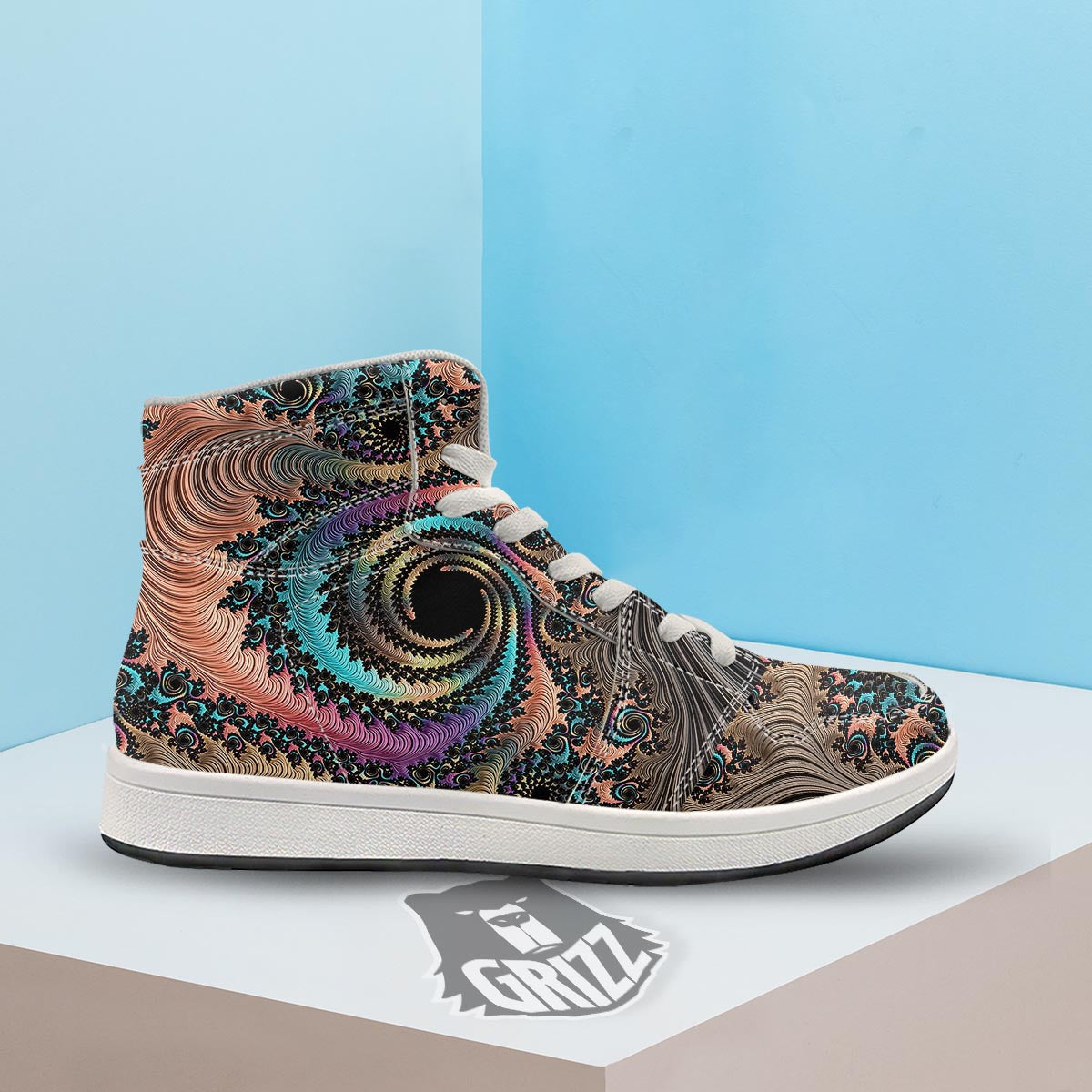 Fractal Trippy Print High Top Sneakers-grizzshop