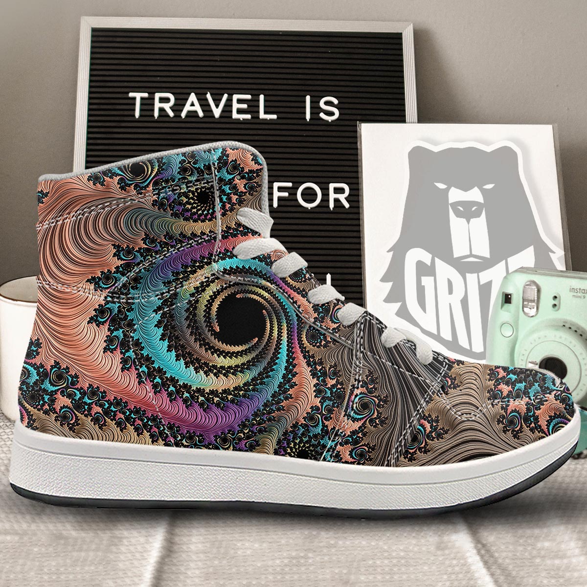 Fractal Trippy Print High Top Sneakers-grizzshop