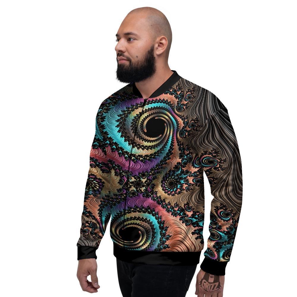 Fractal Trippy Print Men's Bomber Jacket-grizzshop