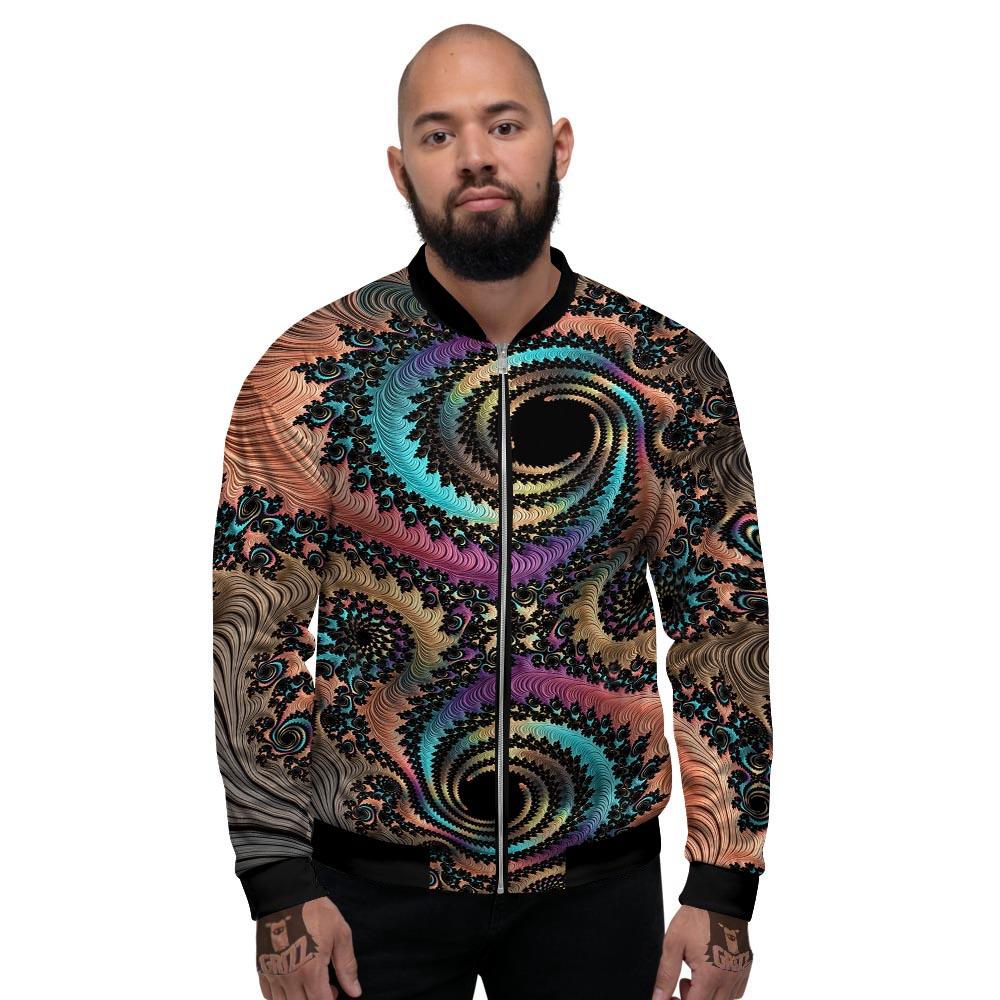 Fractal Trippy Print Men's Bomber Jacket-grizzshop