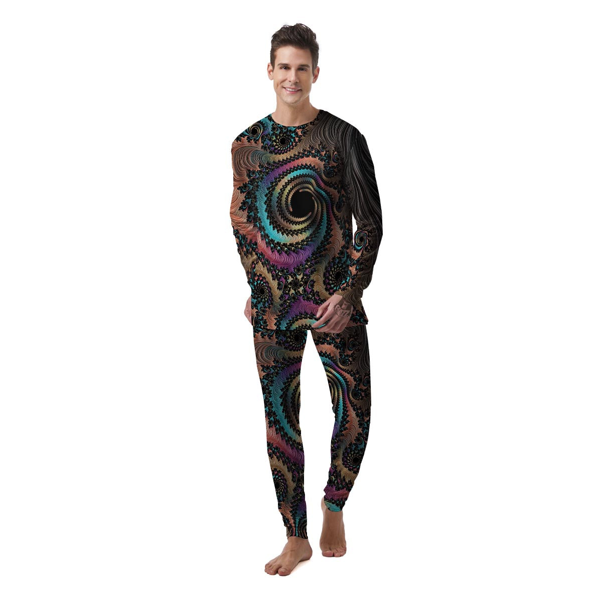 Fractal Trippy Print Men's Pajamas-grizzshop