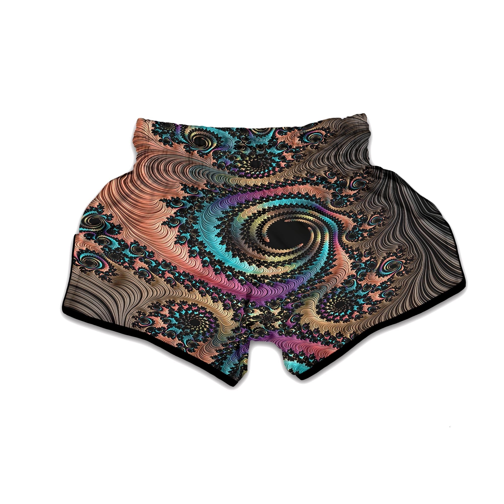 Fractal Trippy Print Muay Thai Boxing Shorts-grizzshop