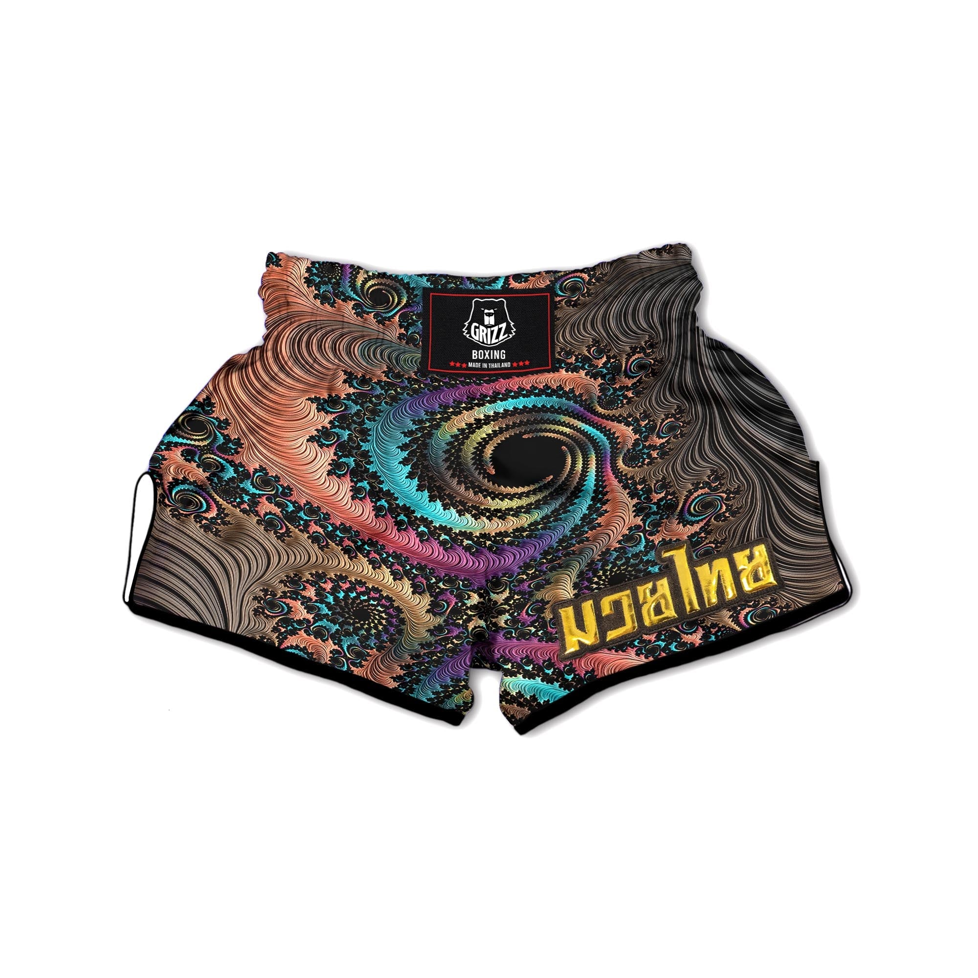 Fractal Trippy Print Muay Thai Boxing Shorts-grizzshop