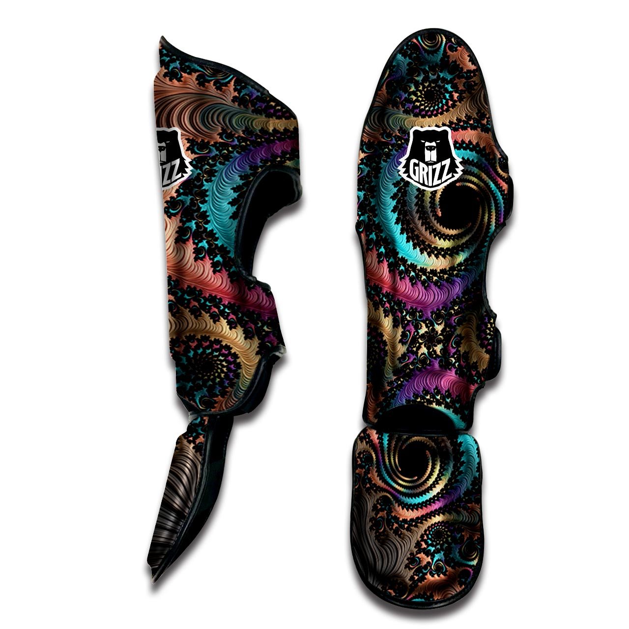 Fractal Trippy Print Muay Thai Shin Guards-grizzshop