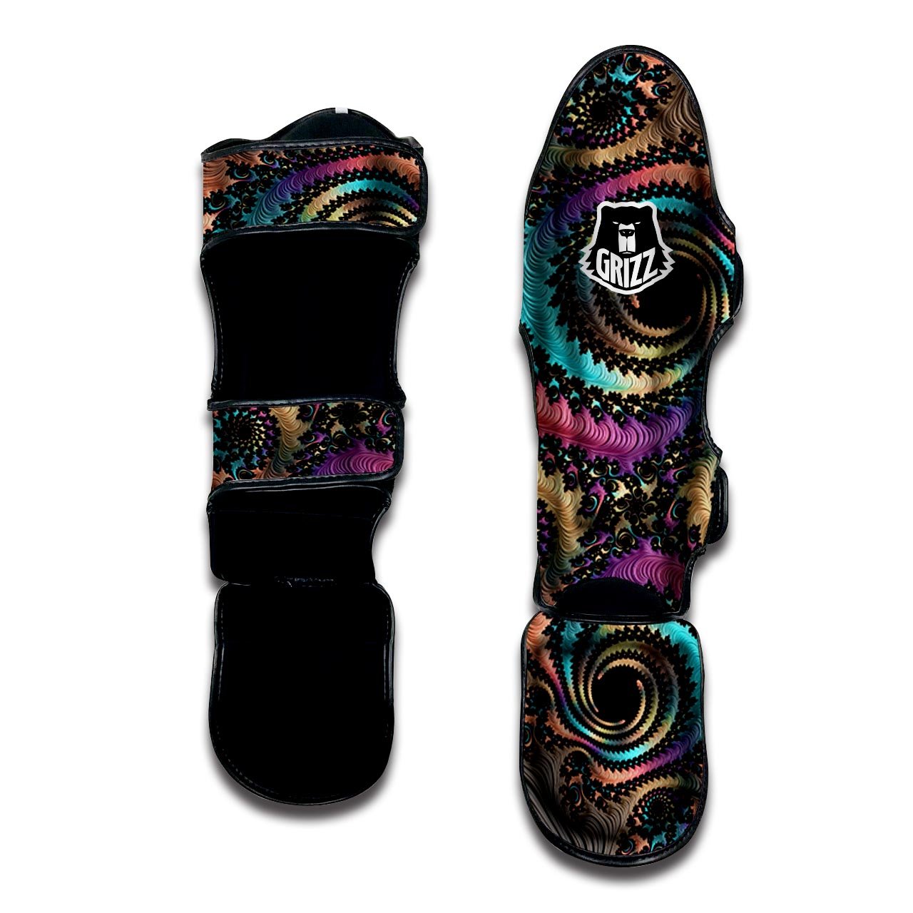 Fractal Trippy Print Muay Thai Shin Guards-grizzshop