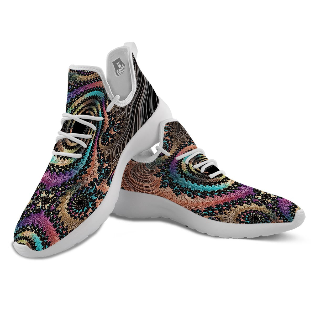 Fractal Trippy Print White Athletic Shoes-grizzshop