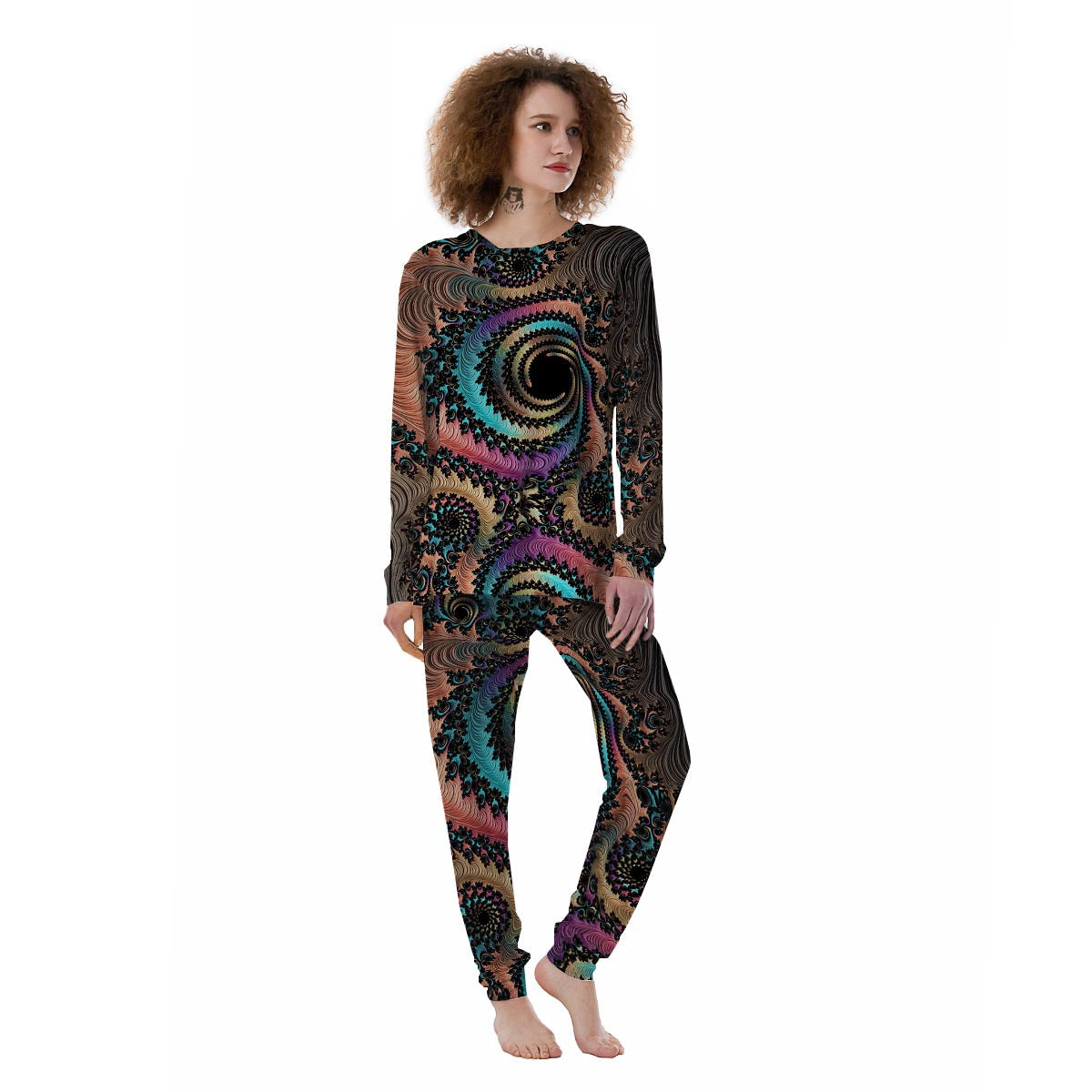 Fractal Trippy Print Women's Pajamas-grizzshop