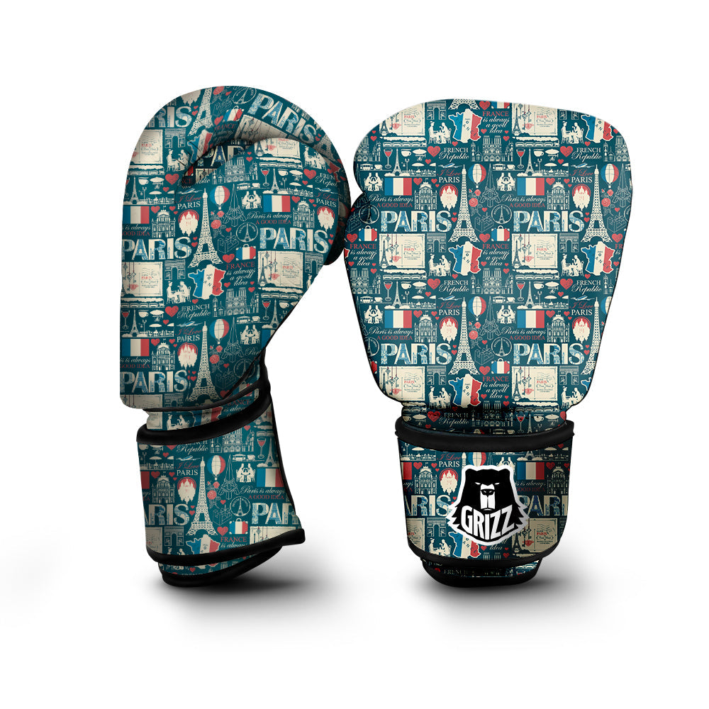 France And Paris Landmarks Vintage Print Pattern Boxing Gloves-grizzshop